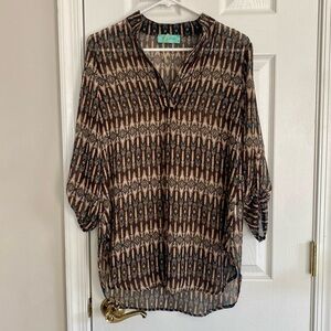 FILLY FLAIR SEMI SHEER BUTTON FRONT BLOUSE TOP